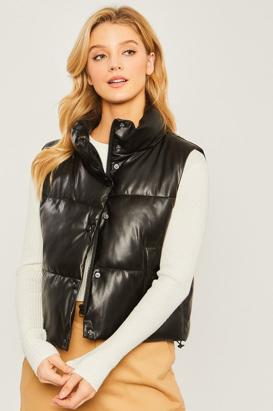 STYLED BY ALX COUTURE MIAMI BOUTIQUE Black PU Leather Padded Vest 