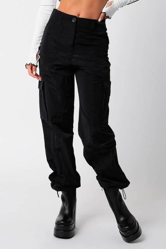 STYLED BY ALX COUTURE MIAMI BOUTIQUE Black Chute Cargo Pants