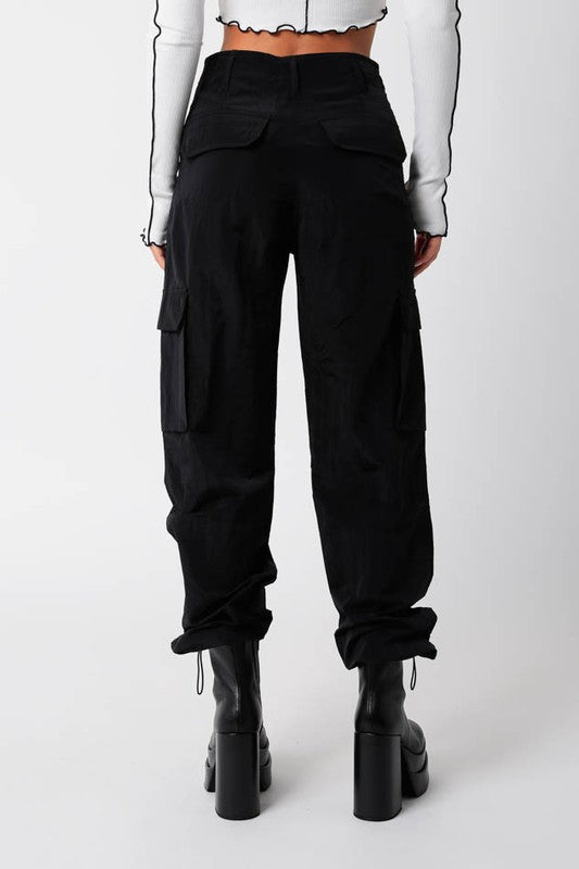 STYLED BY ALX COUTURE MIAMI BOUTIQUE Black Chute Cargo Pants