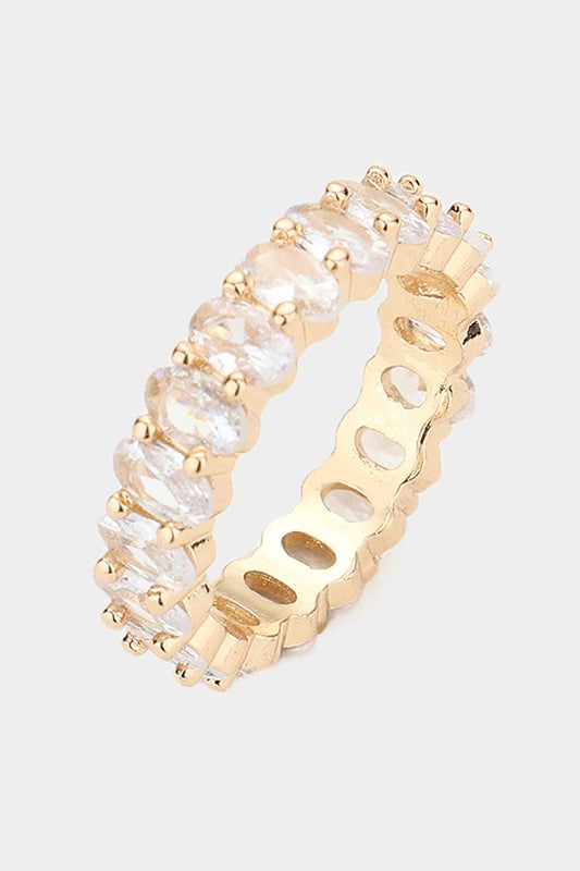 Gold CZ Oval Accented Band Ring