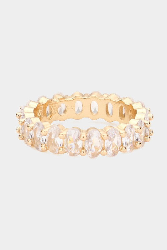 Gold CZ Oval Accented Band Ring