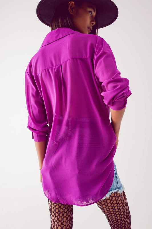 STYLED BY ALX COUTURE MIAMI BOUTIQUE Fuchsia Chiffon Shirt