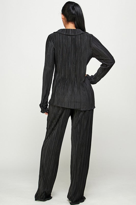 STYLED BY ALX COUTURE MIAMI BOUTIQUE Black Pleated Shirts and Pants Set