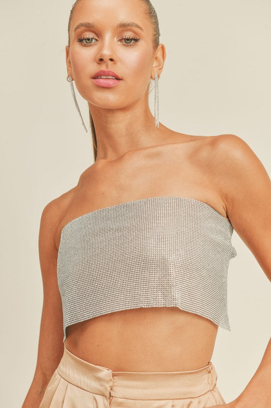 STYLED BY ALX COUTURE MIAMI BOUTIQUE Silver Diamond Bandeau Top