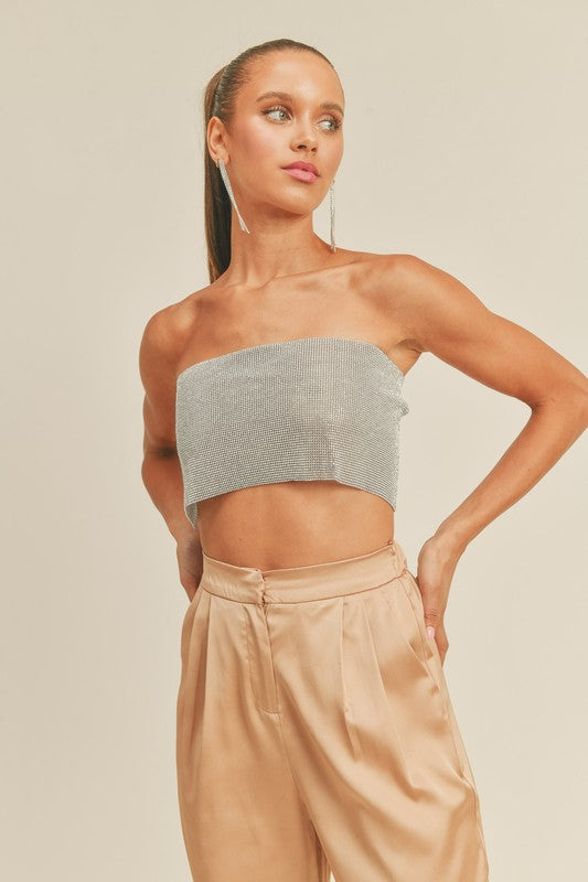 STYLED BY ALX COUTURE MIAMI BOUTIQUE Silver Diamond Bandeau Top