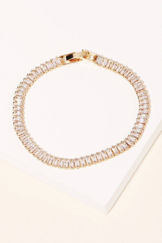 STYLED BY ALX COUTURE MIAMI BOUTIQUE Gold Baguette Rhinestone Tennis Bracelet