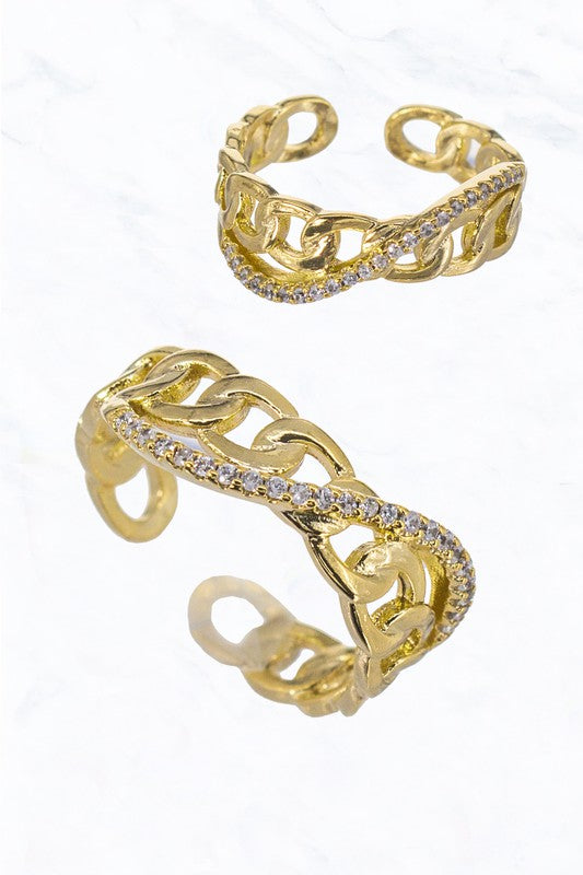 Rhinestone Chain Fashion Cuff Ring
