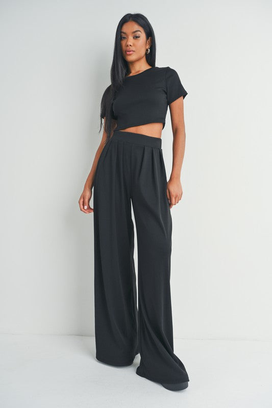 STYLED BY ALX COUTURE MIAMI BOUTIQUE Black Crop Top and Wide Leg Pants Set