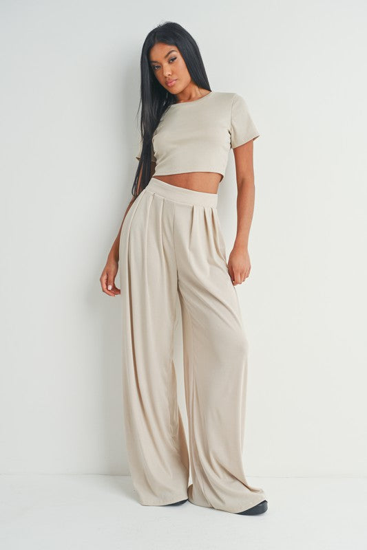 STYLED BY ALX COUTURE MIAMI BOUTIQUE Taupe Green Top Wide Leg Pants Set