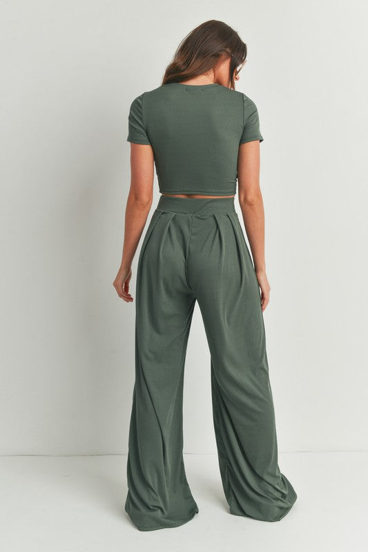 STYLED BY ALX COUTURE MIAMI BOUTIQUE Forest Green Top Wide Leg Pants Set
