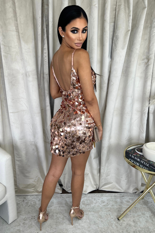 STYLED BY ALX Light Gold Multi Sized Sequins Mini Dress
