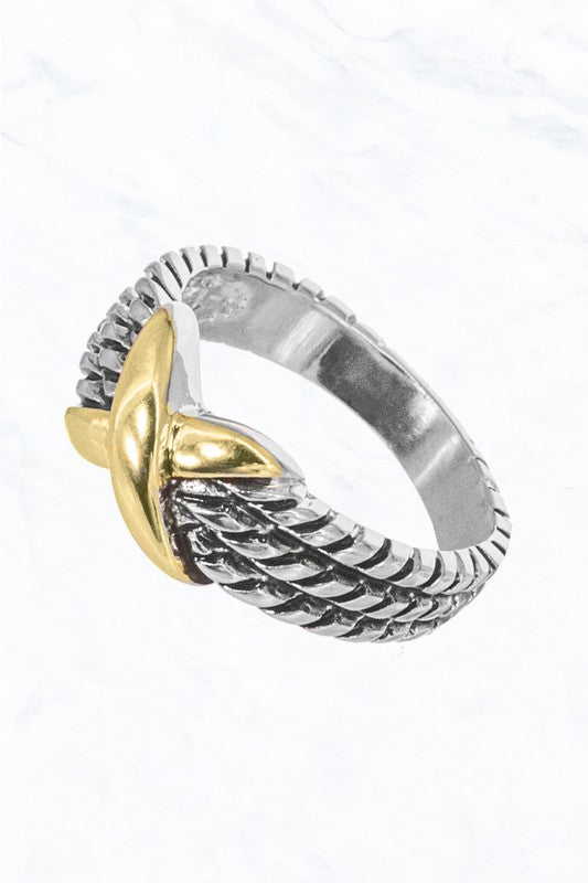 X Shape Two Tone Rope Ring