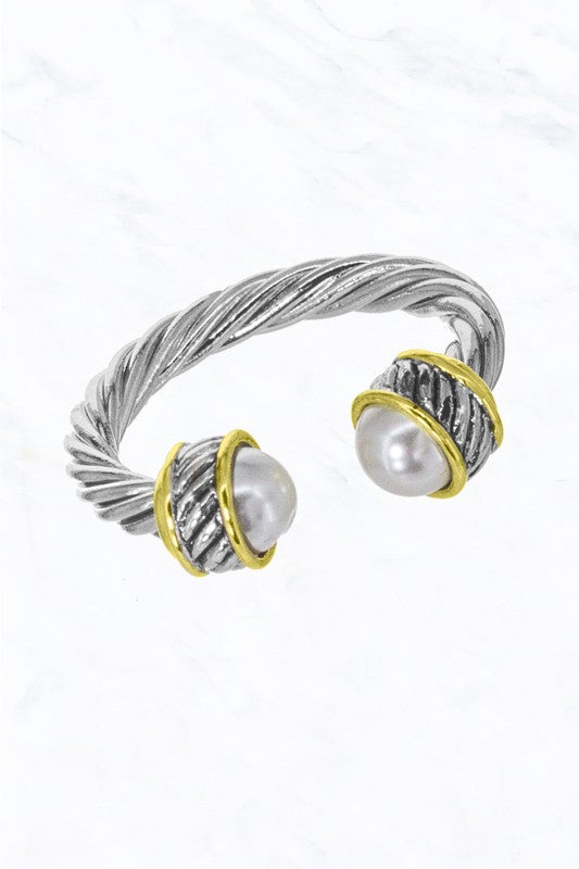 STYLED BY ALX COUTURE MIAMI BOUTIQUE Bead Pearl Cable Cuff Adjustable Ring