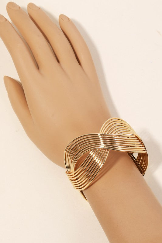 STYLED BY ALX COUTURE MIAMI BOUTIQUE Gold Metallic Wave Multi Strand Cuff Bracelet