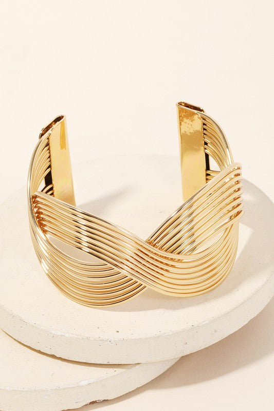 STYLED BY ALX COUTURE MIAMI BOUTIQUE Gold Metallic Wave Multi Strand Cuff Bracelet 