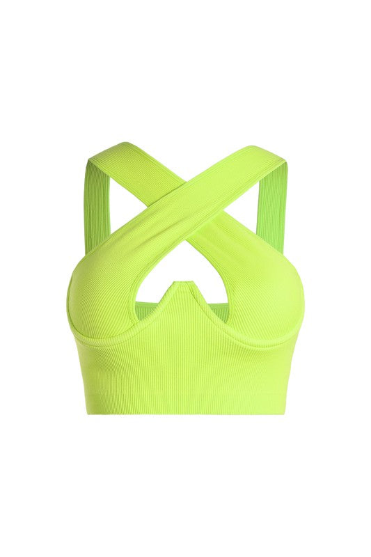 Lime Wired Cross Front Crop Tank
