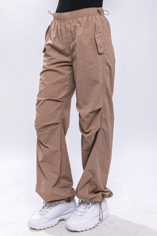 STYLED BY ALX COUTURE MIAMI BOUTIQUE Taupe Loose Fit Parachute Pants