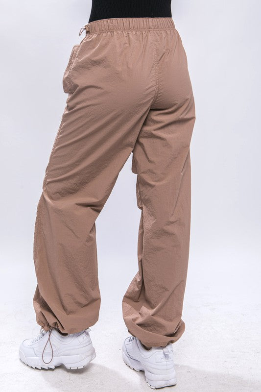 STYLED BY ALX COUTURE MIAMI BOUTIQUE Taupe Loose Fit Parachute Pants