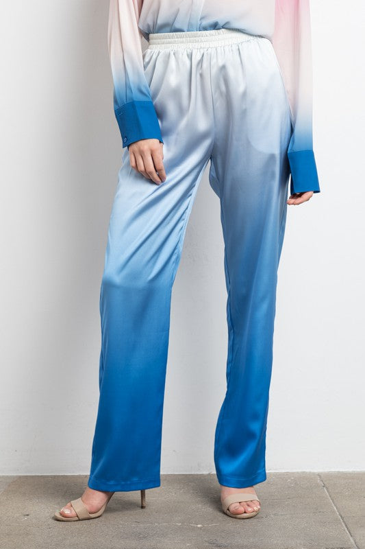 STYLED BY ALX COUTURE MIAMI BOUTIQUE Blue Satin Ombre Pants 
