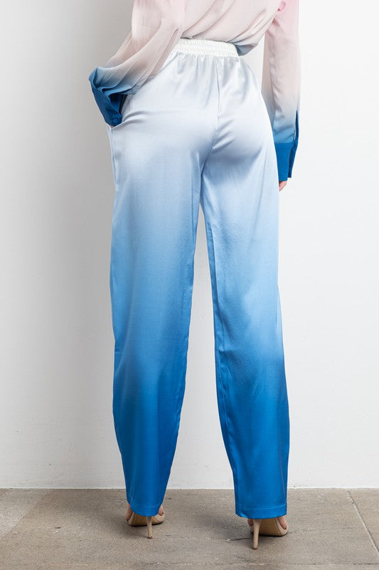 STYLED BY ALX COUTURE MIAMI BOUTIQUE Blue Satin Ombre Pants