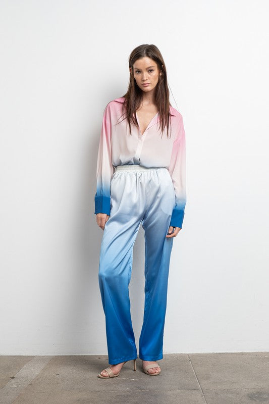 STYLED BY ALX COUTURE MIAMI BOUTIQUE Blue Satin Ombre Pants