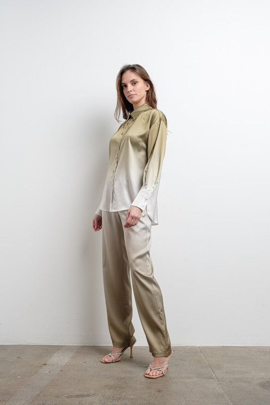 STYLED BY ALX COUTURE MIAMI BOUTIQUE Olive Satin Ombre Pants