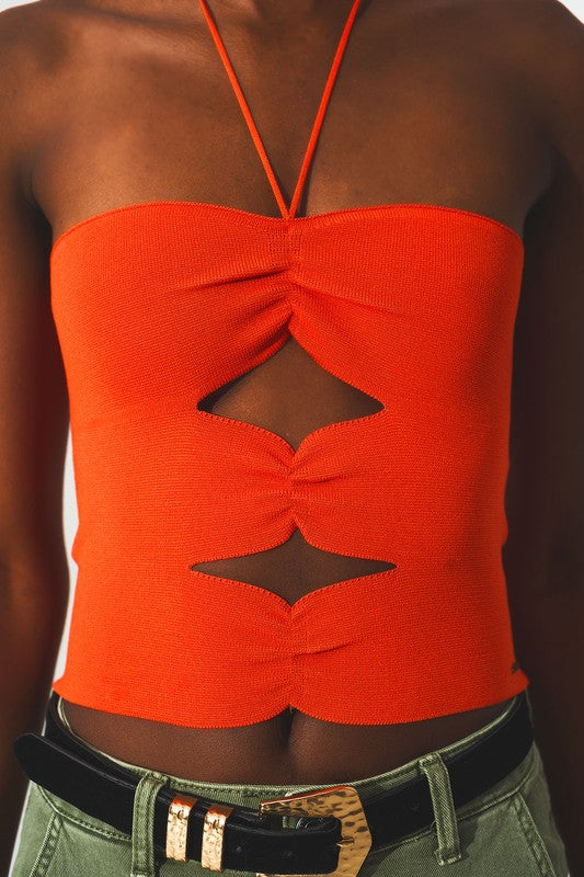 STYLED BY ALX COUTURE MIAMI BOUTIQUE Orange Front Cutout Ruched Top