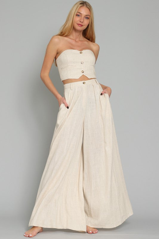 STYLED BY ALX COUTURE MIAMI BOUTIQUE Model is wearing Oatmeal Tube Vest and High Waisted Long Pants Set