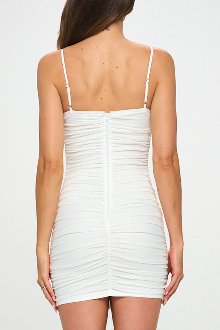 STYLED BY ALX COUTURE MIAMI BOUTIQUE White Ruched Bodycon Mini Dress