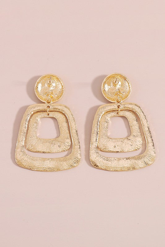 STYLED BY ALX COUTURE MIAMI BOUTIQUE Gold Geometric Metal Square Drop Earrings