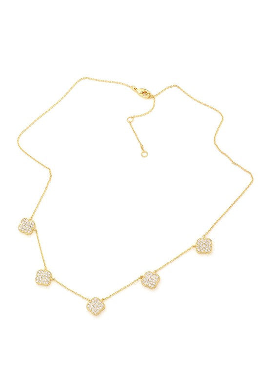 STYLED BY ALX COUTURE MIAMI BOUTIQUE Gold Gold Dipped CZ Quatrefoil Pendant Station Necklace