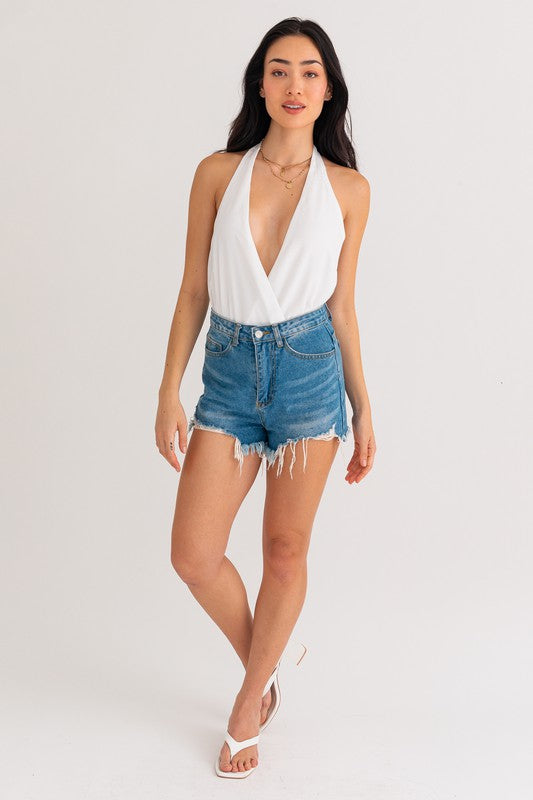 STYLED BY ALX COUTURE MIAMI BOUTIQUE White Halter Neck Bodysuit