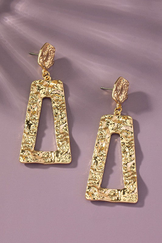 STYLED BY ALX COUTURE MIAMI BOUTIQUE Gold Hammered Trapezoid Drop Earrings