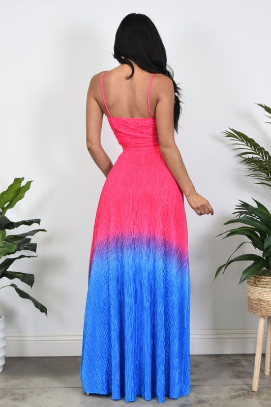 STYLED BY ALX COUTURE MIAMI BOUTIQUE Fuchsia Blue Bodre Ombre Maxi Skirt Set