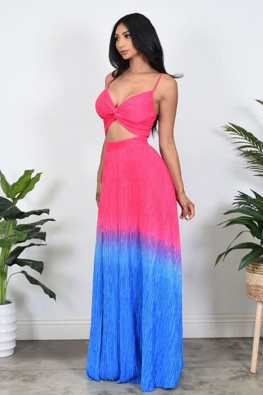 STYLED BY ALX COUTURE MIAMI BOUTIQUE Fuchsia Blue Bodre Ombre Maxi Skirt Set
