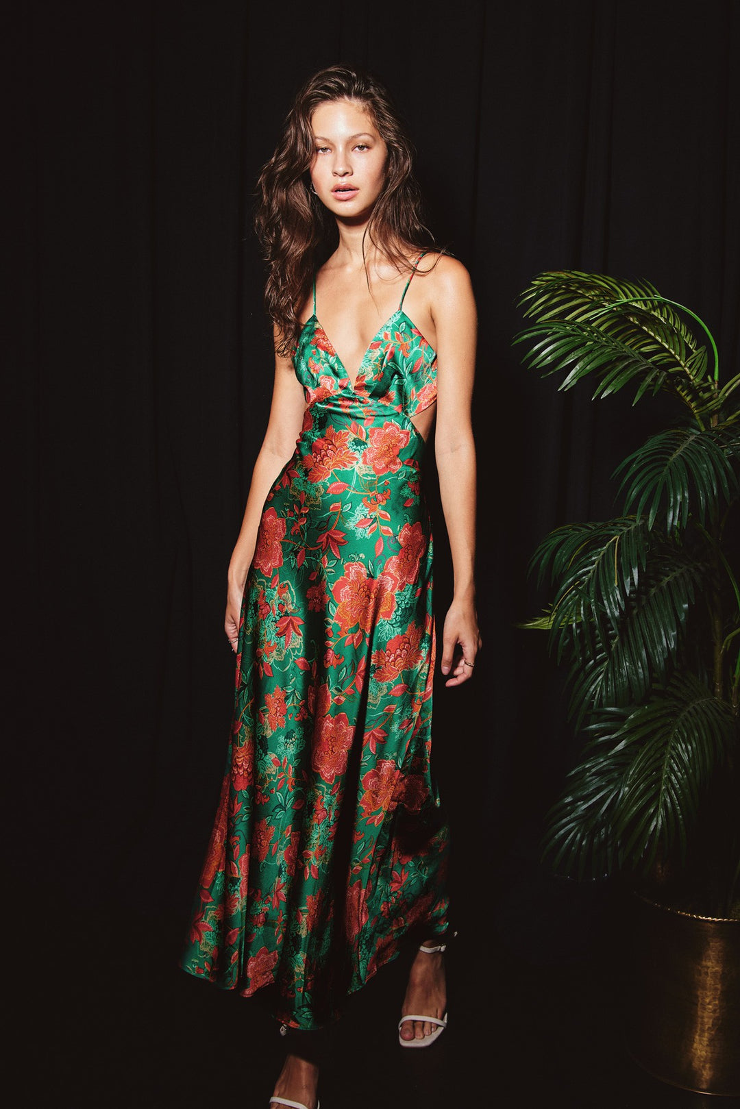 STYLED BY ALX COUTURE MIAMI BOUTIQUE floral print midi dress with side cutout and ruched cup, wedding guest dress 