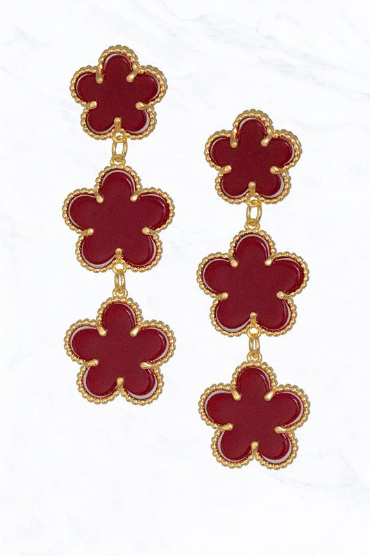 red and gold Clover Three Tier Chandelier Earrings 