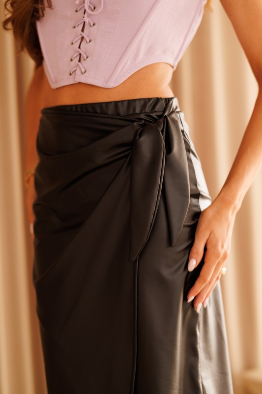 STYLED BY ALX COUTURE MIAMI BOUTIQUE Black Wrap Style Faux Leather Long Skirt