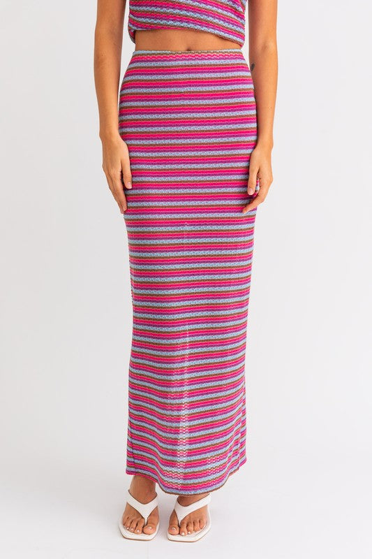 STYLED BY ALX COUTURE MIAMI BOUTIQUE Pink Multi Back Slit Maxi Skirt