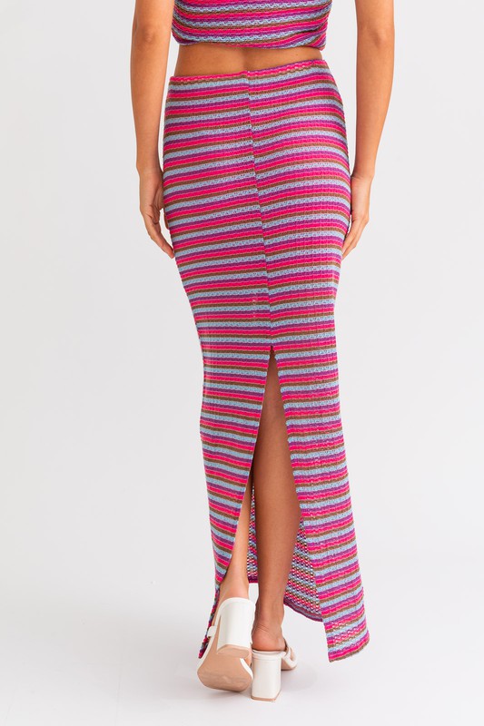 STYLED BY ALX COUTURE MIAMI BOUTIQUE Pink Multi Back Slit Maxi Skirt