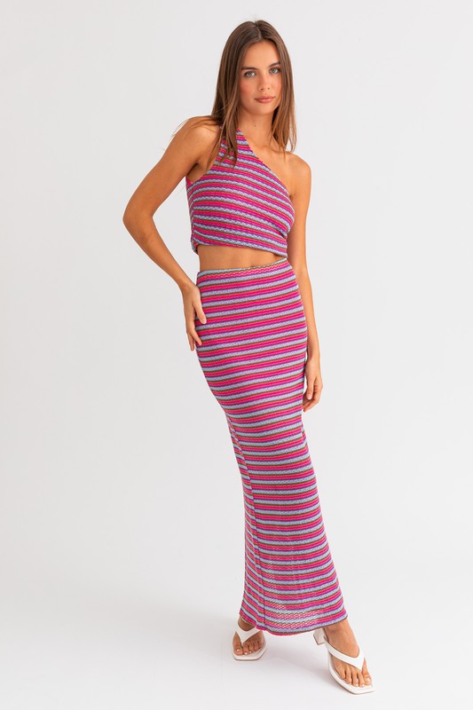 STYLED BY ALX COUTURE MIAMI BOUTIQUE Pink Multi Back Slit Maxi Skirt 