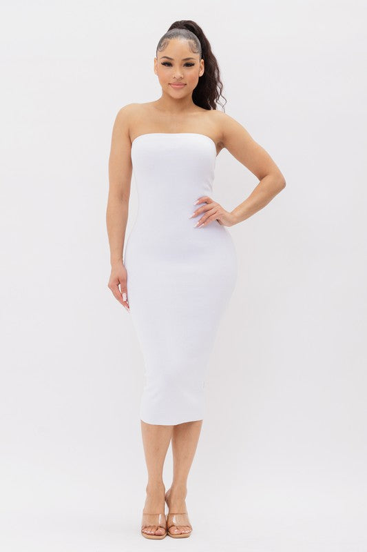 White Tube Knit Midi Dress