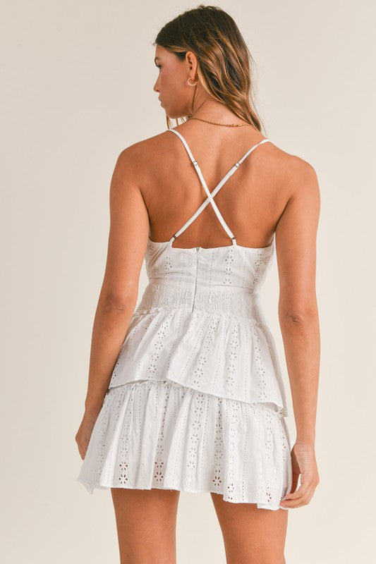 back of the White Lace Eyelet Mini Dress