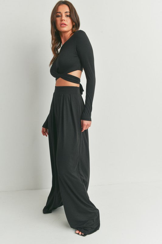 STYLED BY ALX COUTURE MIAMI BOUTIQUE Black Long Sleeve Top and Palazzo Pants Set