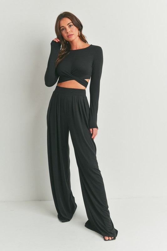 STYLED BY ALX COUTURE MIAMI BOUTIQUE Black Long Sleeve Top and Palazzo Pants Set