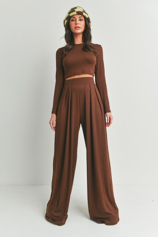 STYLED BY ALX COUTURE MIAMI BOUTIQUE Olive Long Sleeve Top and Wide Leg Pants Set 