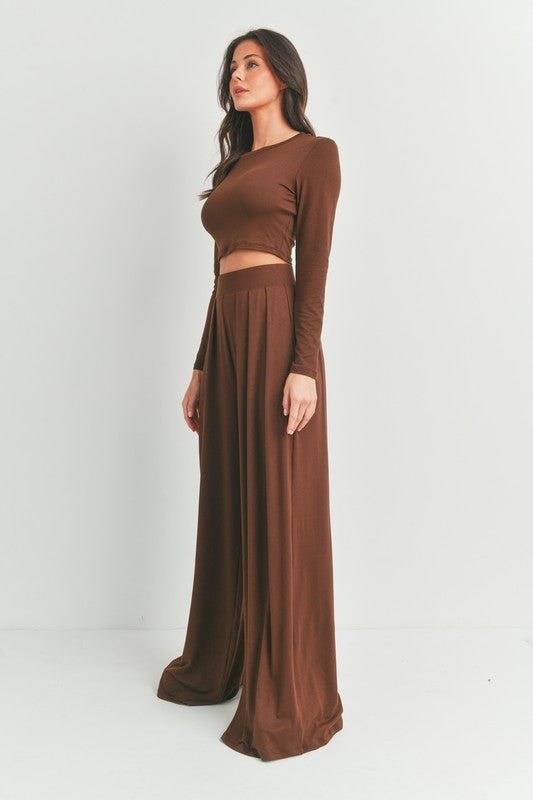 STYLED BY ALX COUTURE MIAMI BOUTIQUE Olive Long Sleeve Top and Wide Leg Pants Set