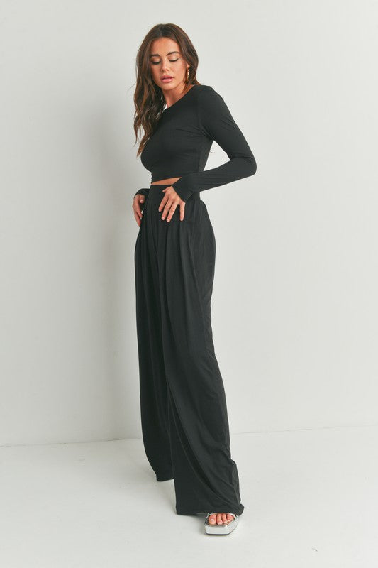 STYLED BY ALX COUTURE MIAMI BOUTIQUE Black Long Sleeve Top and Wide Leg Pants Set