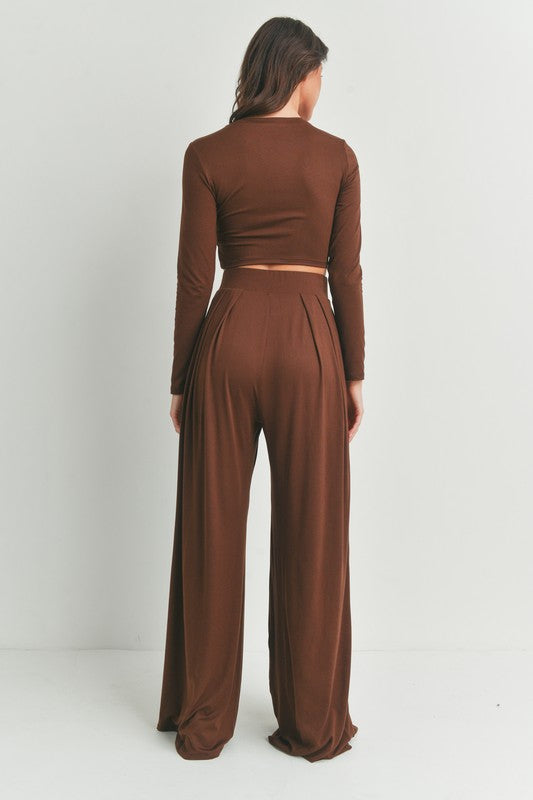 STYLED BY ALX COUTURE MIAMI BOUTIQUE Olive Long Sleeve Top and Wide Leg Pants Set