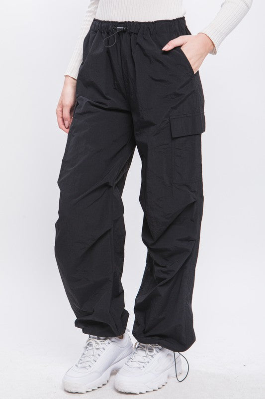 STYLED BY ALX COUTURE MIAMI BOUTIQUE Black Loose Fit Parachute Cargo Pants